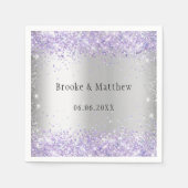 シルバーバイオレットパープルグリッターエレガントな結婚式 スタンダードカクテルナプキン (正面)