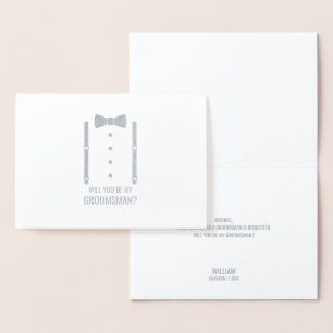シルバーバウパーソナライズされたタイGroomsman提案 箔カード