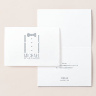 シルバーバウパーソナライズされたタイGroomsman提案 箔カード