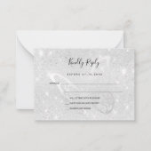 シルバーバタフライスパークルウェディングRSVP ノートカード (正面)