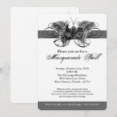 シルバーバタフライ仮装マスクの仮装ハロウィーン 招待状 (正面/裏面)