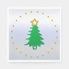 シルバーバックグラウンドに金ゴールド星を持つホリデーツリー スタンダードランチョンナプキン