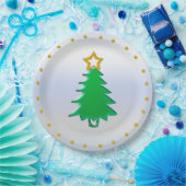 シルバーバックグラウンドに金ゴールド星を持つホリデーツリー ペーパープレート (パーティー)