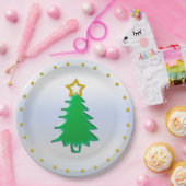 シルバーバックグラウンドに金ゴールド星を持つホリデーツリー ペーパープレート (パーティー)