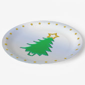 シルバーバックグラウンドに金ゴールド星を持つホリデーツリー ペーパープレート (アングル)