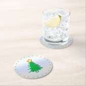 シルバーバックグラウンドに金ゴールド星を持つホリデーツリー ラウンドペーパーコースター (インサイチュ)