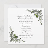 シルバーバックグラウンドのペリドット緑の宝石を付けた渦巻き旋回 招待状 (正面)
