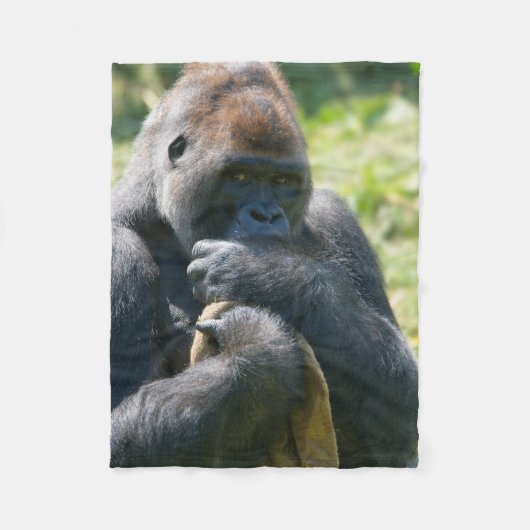 シルバーバックゴリラと彼の毛布 フリースブランケット (正面)
