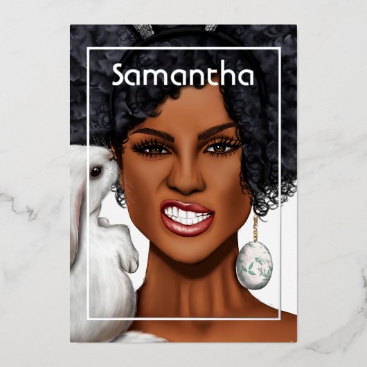 シルバーバニーアフロバースデーパーティー 箔招待状 (正面)