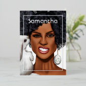 シルバーバニーアフロバースデーパーティー 箔招待状 (立ち正面)