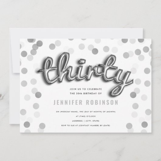 シルバーバモダンルーンズグリッターティティース誕生日 招待状 (正面)
