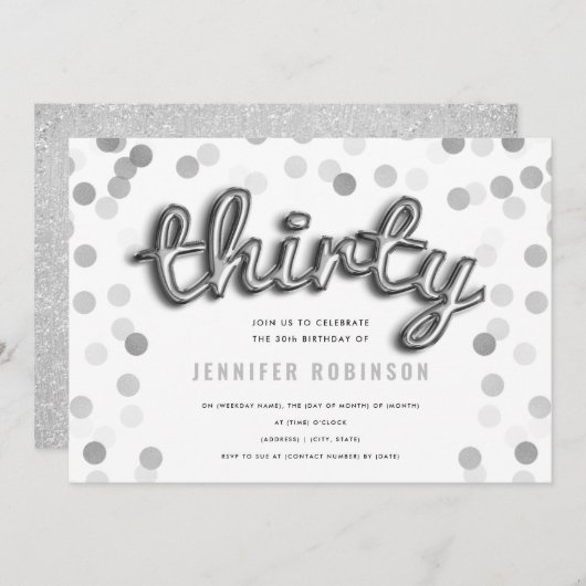 シルバーバモダンルーンズグリッターティティース誕生日 招待状 (正面/裏面)