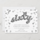 シルバーバモダンルーンズグリッター60誕生日 招待状 (正面)