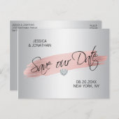 シルバーバラゴールド結婚フォイル救のOUR DATE 案内ポストカード (正面/裏面)