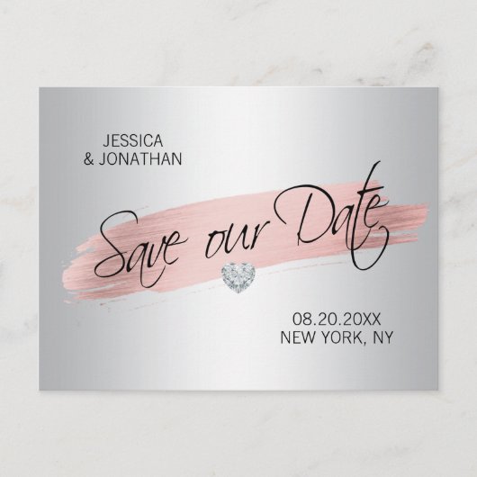 シルバーバラゴールド結婚フォイル救のOUR DATE 案内ポストカード (正面)