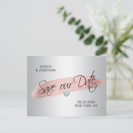 シルバーバラゴールド結婚フォイル救のOUR DATE 案内ポストカード (スタンド正面)