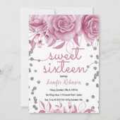 シルバーバラピンクスウィート16 |フローラグリッター灯 招待状 (正面)