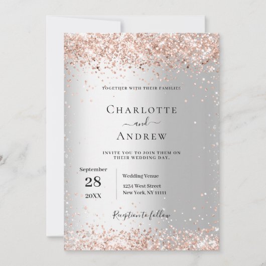 シルバーバラフォーマル金ゴールド結婚ズ 招待状 (正面)