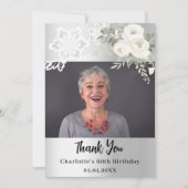 シルバーバラフローラ誕生日フォトサンキューカード 招待状 (正面)