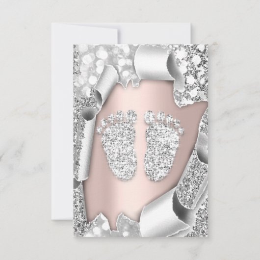 シルバーバラベビーシャワー足ボーイグリッターガール 招待状 (裏面)