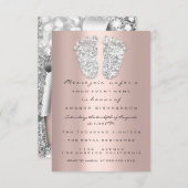 シルバーバラベビーシャワー足ボーイグリッターガール 招待状 (正面/裏面)