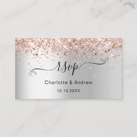 シルバーバラ結婚金ゴールドのウェブサイトRSVP QRコード エンクロージャーカード (正面)