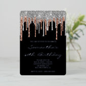 シルバーバラ金ゴールドグリッタードリップ40thバースデーブラック 箔招待状 (立ち正面)