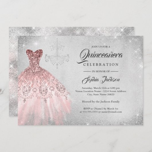 シルバーバラ金ゴールドダイヤモンドレースガウンキンセアニェラ 招待状 (正面/裏面)