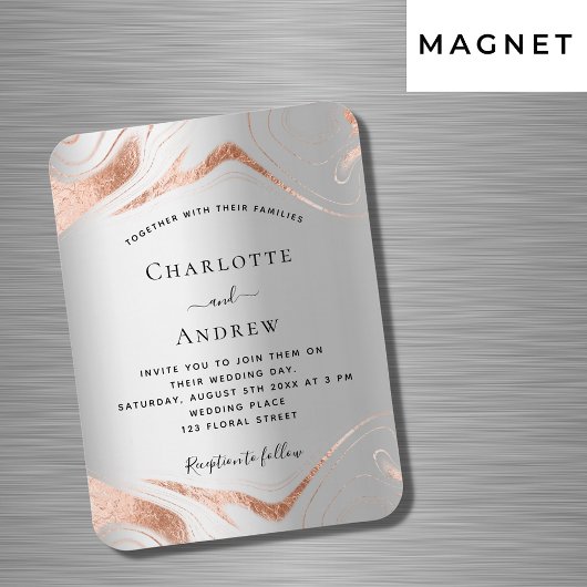 シルバーバラ金ゴールドマーブルラグジュアリー結婚式招待状 マグネット