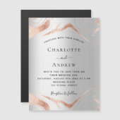 シルバーバラ金ゴールドマーブル結婚ラグジュアリーズ マグネット招待状 (正面/裏面)