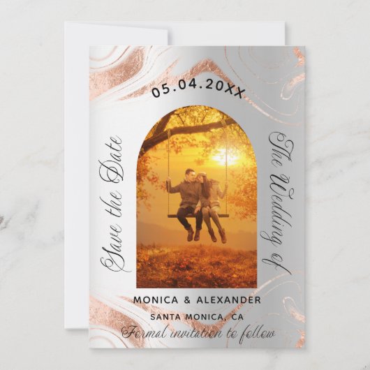 シルバーバラ金ゴールド写真QR結婚式の日付を保存 セーブザデート (正面)