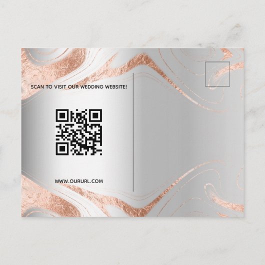シルバーバラ金ゴールド写真QR結婚式の日付を保存 案内ポストカード (裏面)