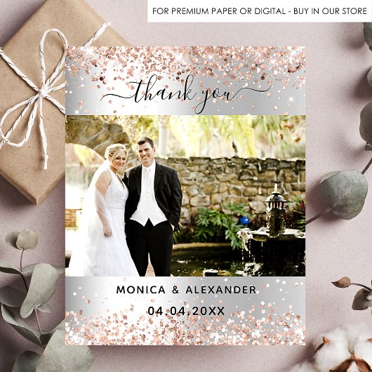 シルバーバラ金ゴールド結婚写真のサンキューカード