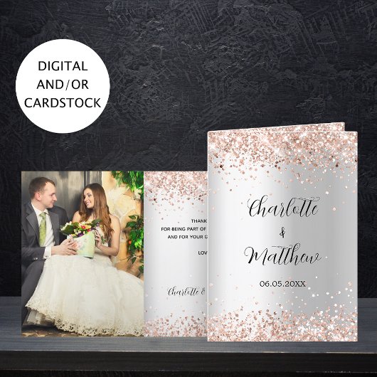 シルバーバラ金ゴールド結婚写真のサンキューカード カード