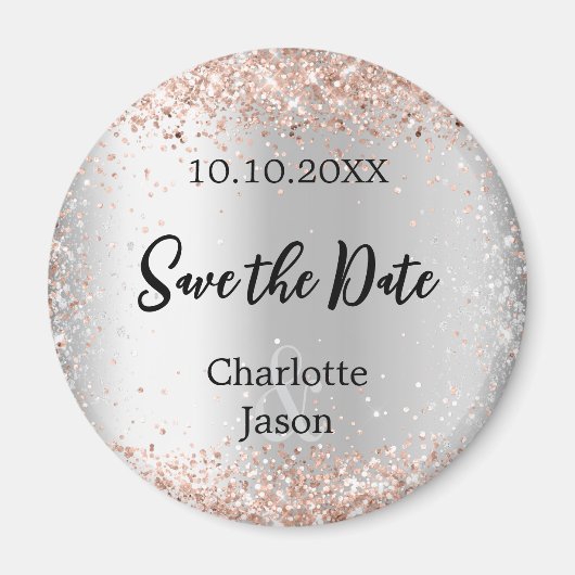 シルバーバラ金ゴールド結婚式の日付を保存 マグネット (正面)