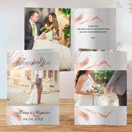 シルバーバラ金ゴールド結婚3枚のサンキューカード カード