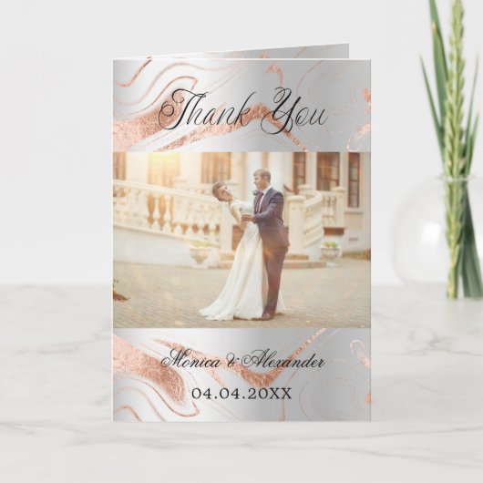 シルバーバラ金ゴールド2枚結婚の写真のサンキューカード カード (正面)