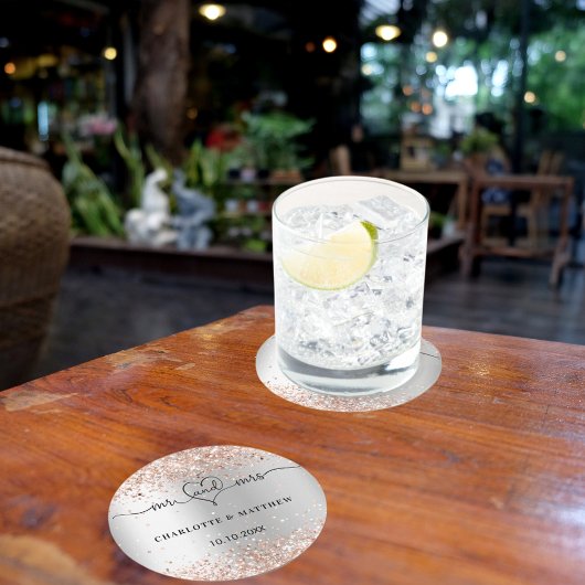 シルバーバラ金ゴールドmr mrsハートスクリプト ラウンドペーパーコースター