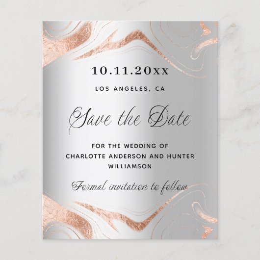 シルバーバラ金ゴールドQR予算結婚式の日付を保存 チラシ (正面)