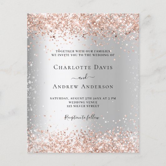 シルバーバラ金ゴールドQR RSVP予算結婚式招待状 (正面)