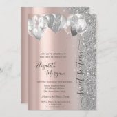 シルバーバルーングリッターバラ金ゴールドスウィート16 招待状 (正面/裏面)