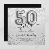 シルバーバルーングリッター50thバースデーパーティー招待状 招待状 (正面/裏面)