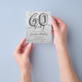 シルバーバルーングリッター60thバースデーパーティー招待状 チラシ (手)