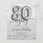 シルバーバルーングリッター80thバースデーパーティー招待状 (正面)