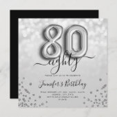 シルバーバルーングリッター80thバースデーパーティー招待状 招待状 (正面/裏面)