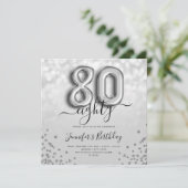 シルバーバルーングリッター80thバースデーパーティー招待状 招待状 (スタンド正面)