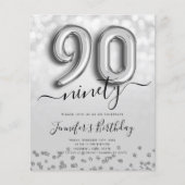 シルバーバルーングリッター90thバースデーパーティー招待状 (正面)