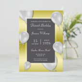 シルバーバルーン&金ゴールドユニセックス誕生日パーティー 招待状 (スタンド正面)