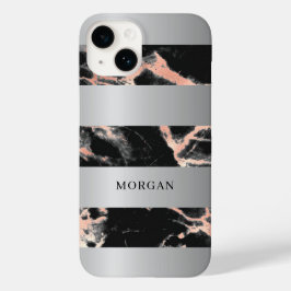 シルバーバンド ブラック＆ローズゴールドマーブル 名前入り Case-Mate iPhone 14ケース