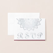 シルバーバーエレガントグンディフローラRSVP結婚の 箔カード (封筒付き正面)